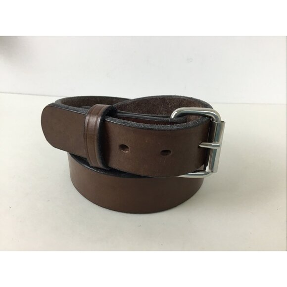 Amish Made Leather Belt Chrome Buckle Size 46, 1-1/2” Wide, Brown EUC - Picture 1 of 6